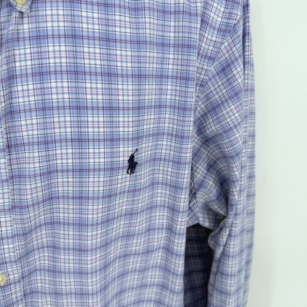 Ralph Lauren Plaid Button Down Shirt Mens XXL Blue White Long Sleeve Cotton Logo - Picture 6 of 14